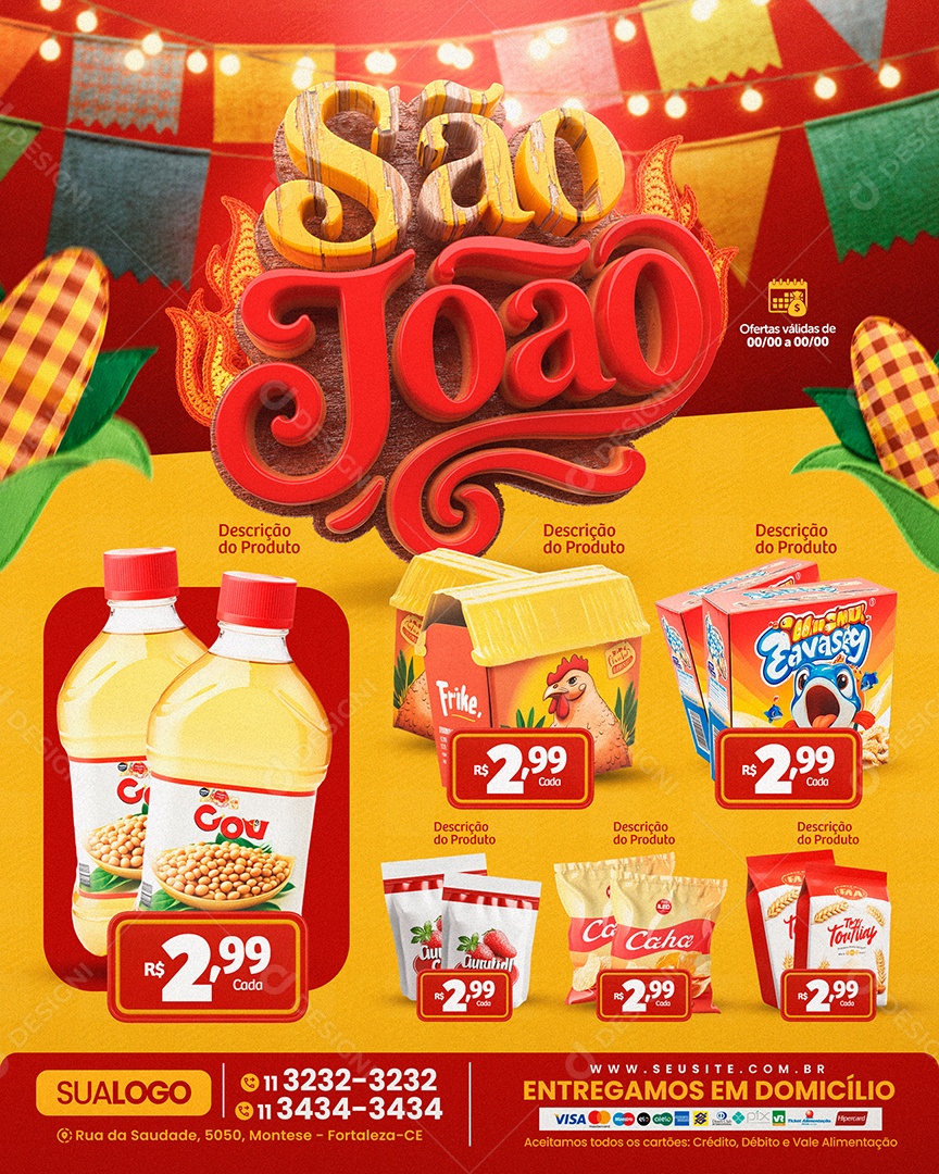 Tabloide São João Supermercado Produtos Soical Media PSD Editável