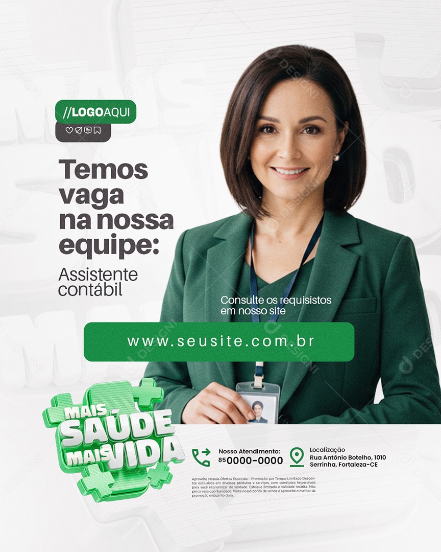 Mais Saúde Mais Vida Convênio Médico Temos Vaga na Nossa Equipe Social Media PSD Editável