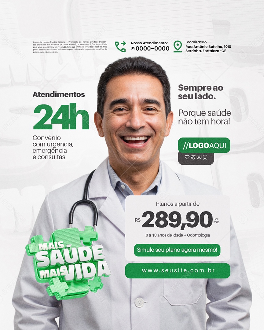 Mais Saúde Mais Vida Convênio Médico Atendimentos 24H Social Media PSD Editável