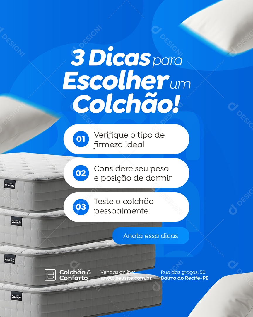 Loja de Colchões Três Dicas para Escolher Um Colchão Social Media PSD Editável