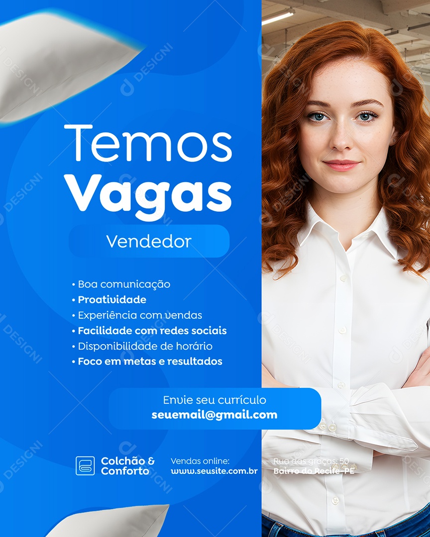 Loja de Colchões Temos Vaga Vendedor Social Media PSD Editável