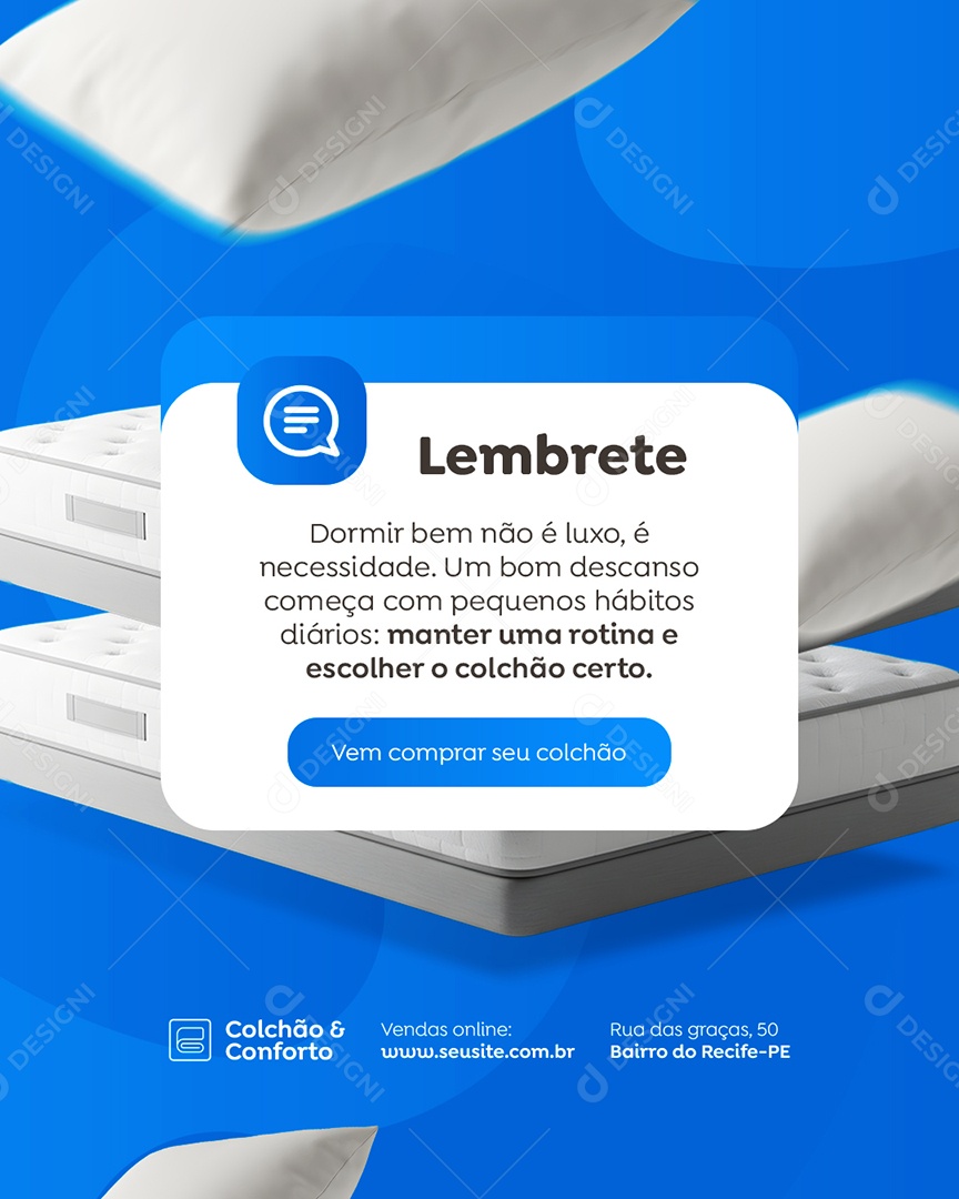 Loja de Colchões Lembrete Social Media PSD Editável