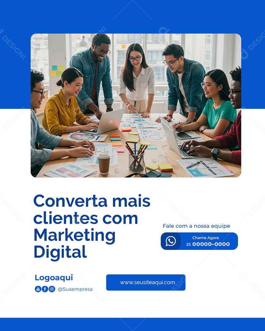 Converta Mais Clientes com Marketing Digital Social Media PSD Editável