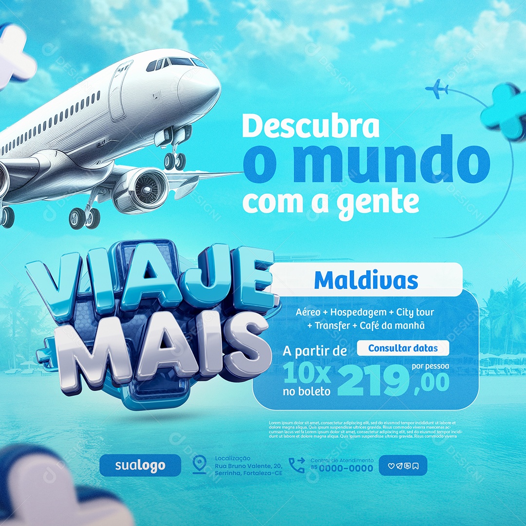 Viaje Mais Agência de Viagens Descubra o Mundo com A Gente Social Media PSD Editável