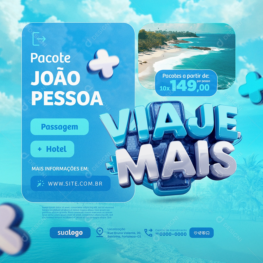 Viaje Mais Agência de Viagens Pacote João Pessoa Social Media PSD Editável