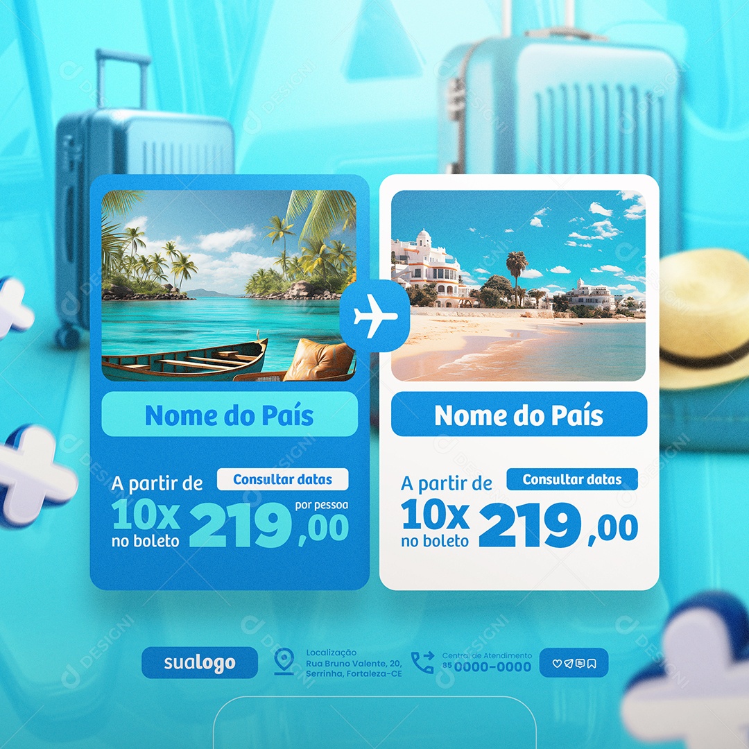 Viaje Mais Agência de Viagens Nome do País Social Media PSD Editável