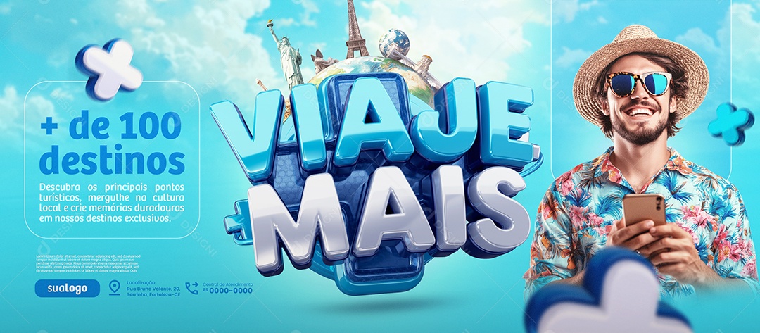 Banner Viaje Mais Agência de Viagens Mais de Cem Destinos Social Media PSD Editável