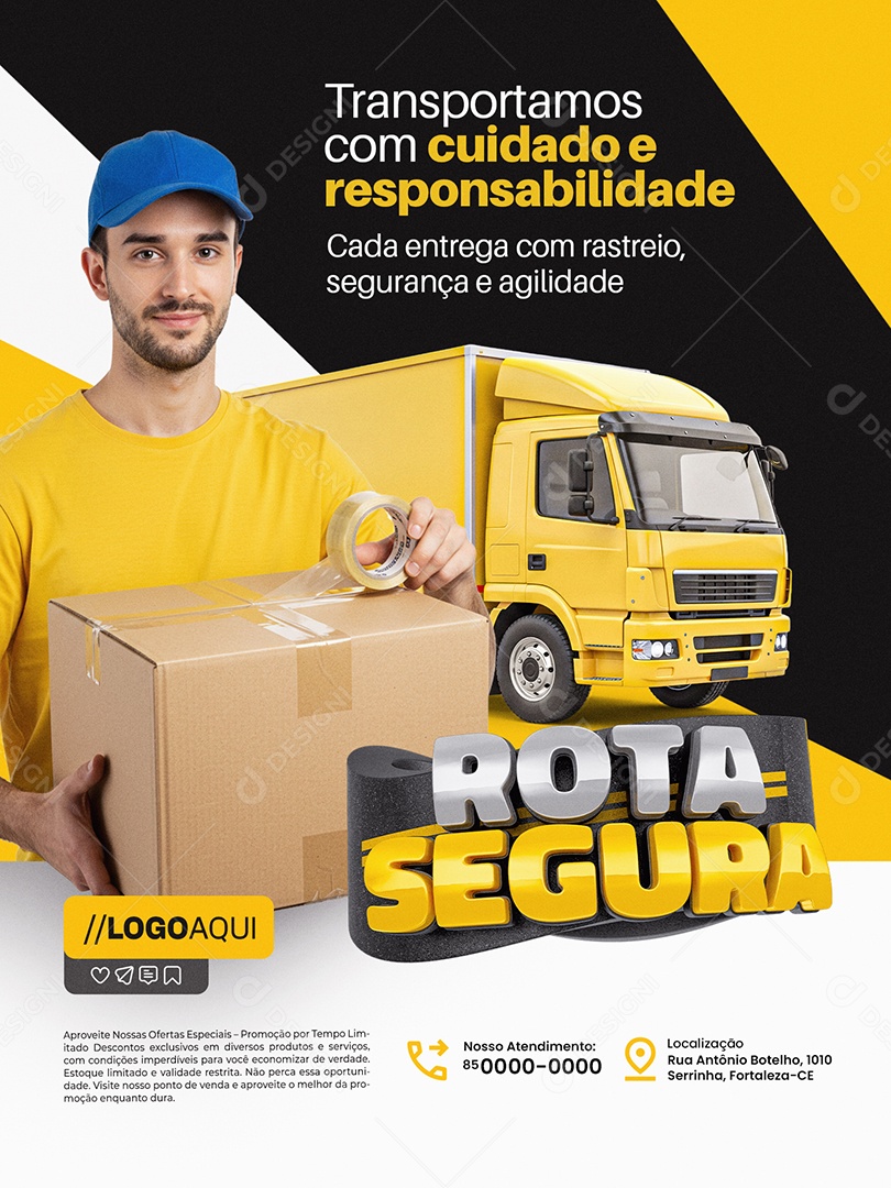 Rota Segura Rastreamento Veícular Encarte Transportamos com Cuidado Social Media PSD Editável