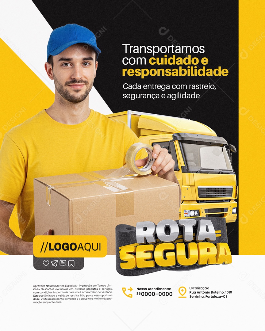 Rota Segura Rastreamento Veícular Transportamos com Cuidado Social Media PSD Editável