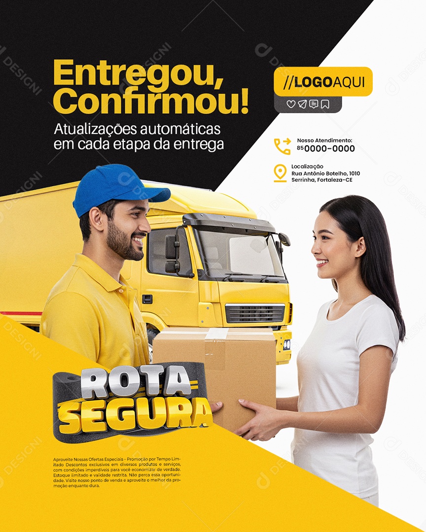 Rota Segura Rastreamento Veícular Entregou Confirmou Social Media PSD Editável