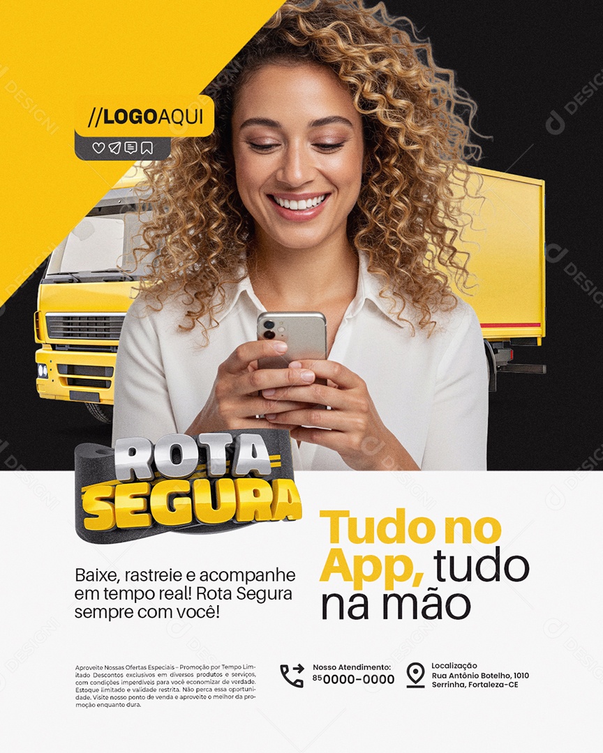 Rota Segura Rastreamento Veícular Tudo no App Tudo na Mão Social Media PSD Editável
