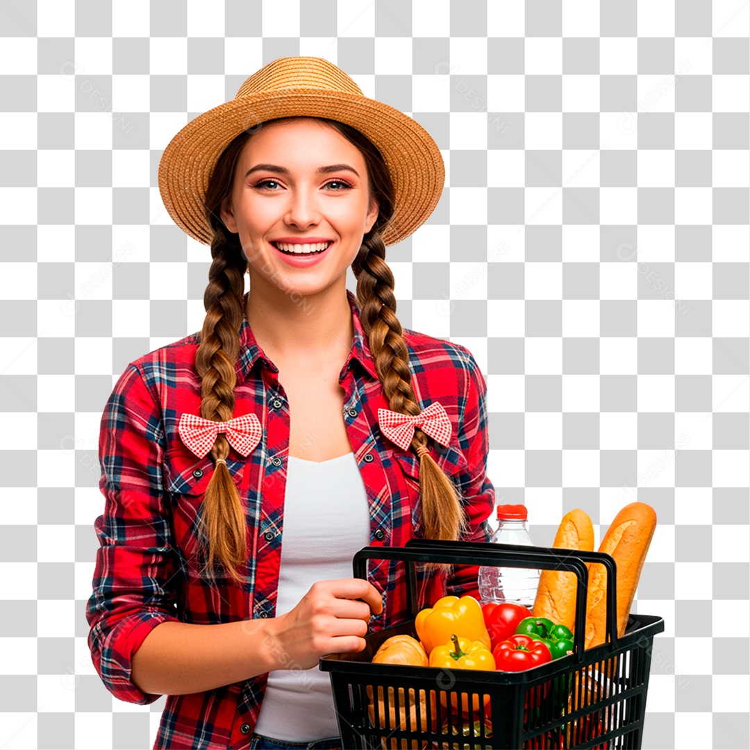 Fazendeira Segurando Cesta de Frutas PNG Transparente