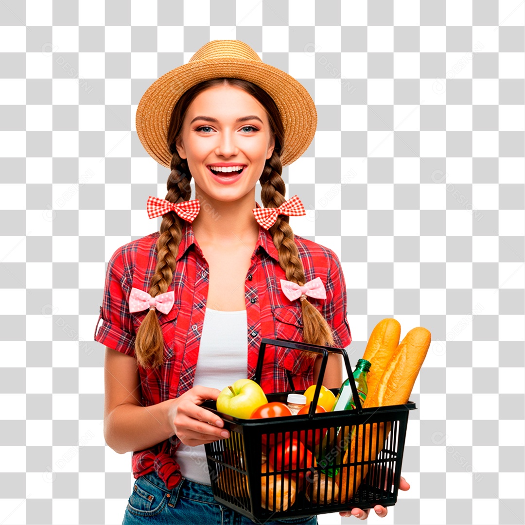 Fazendeira Segurando Cesta de Frutas PNG Transparente