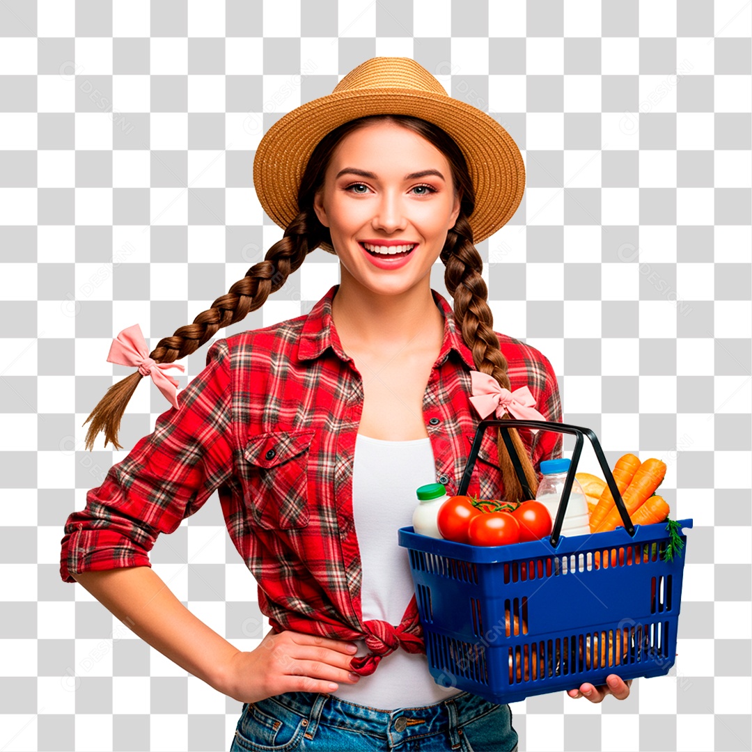 Fazendeira Segurando Cesta de Frutas PNG Transparente