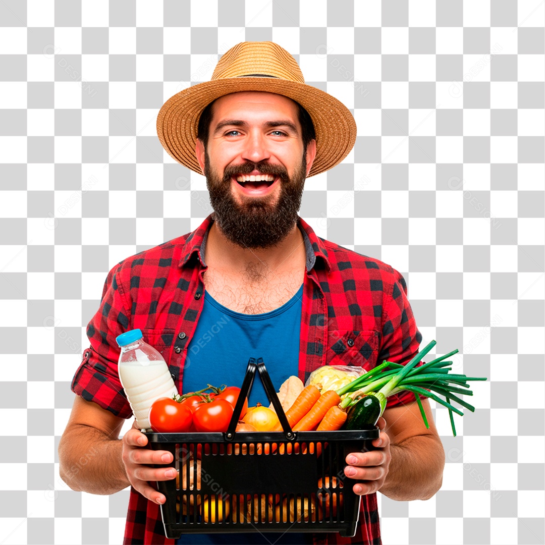 Fazendeiro Segurando Cesta de Frutas PNG Transparente
