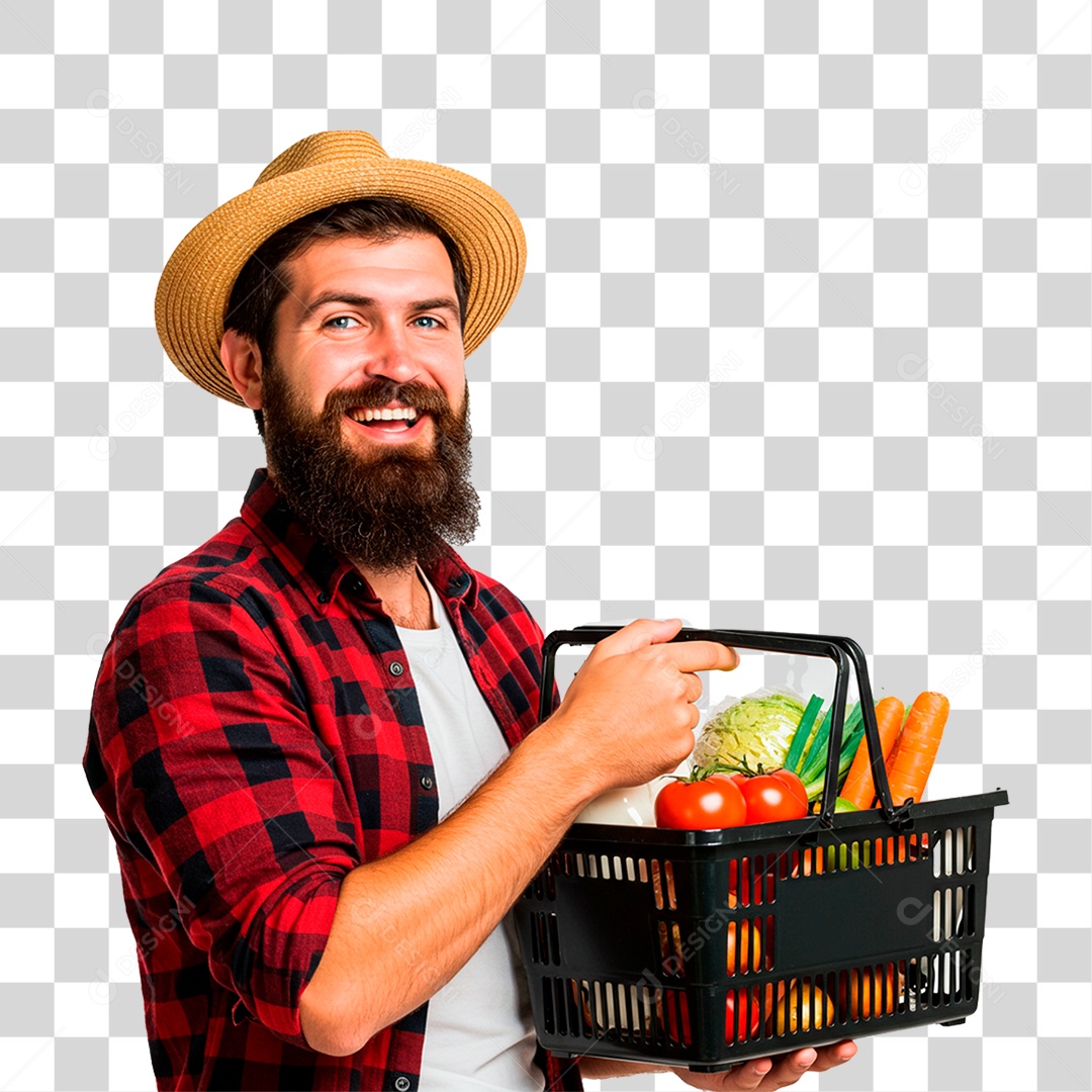 Fazendeiro Segurando Cesta de Frutas PNG Transparente