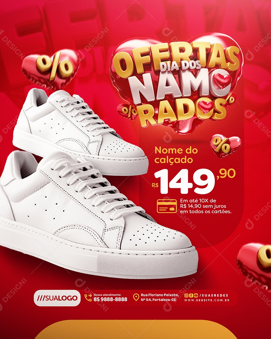 Ofertas Dia dos Namorados Loja de Calçados Tênis Social Media PSD Editável