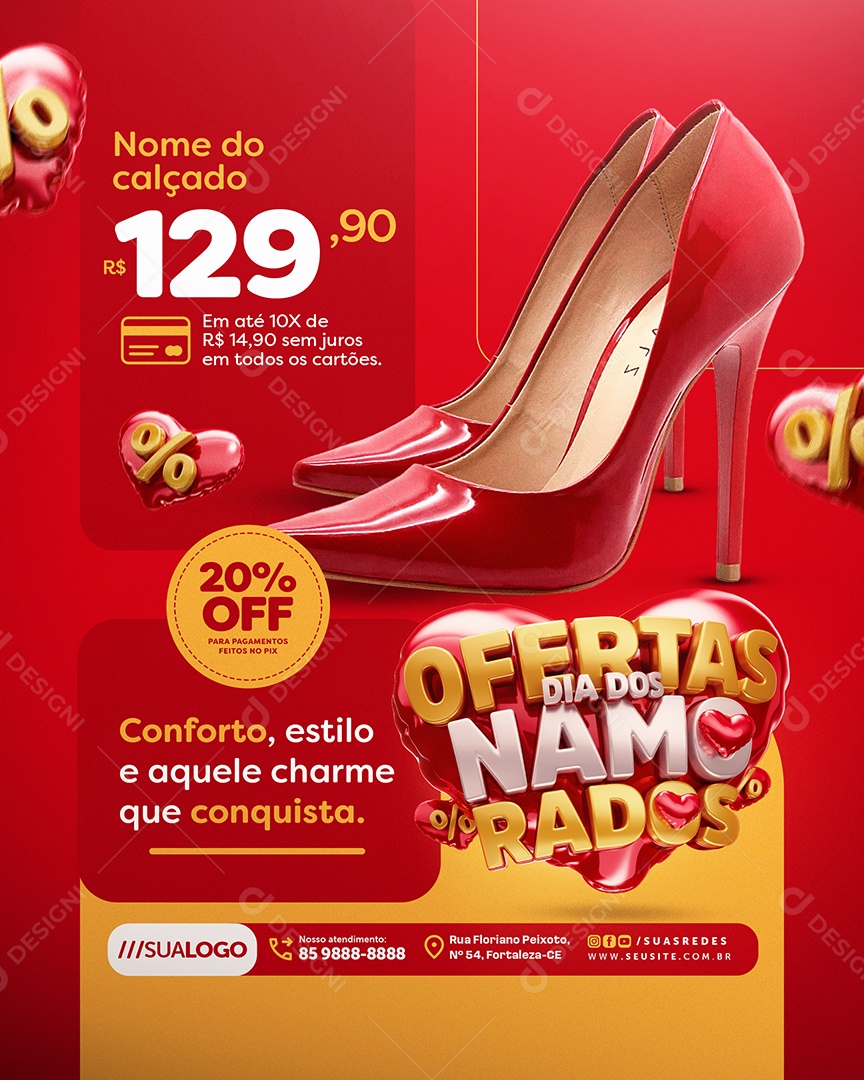 Ofertas Dia dos Namorados Loja de Calçados Salto Alto Social Media PSD Editável
