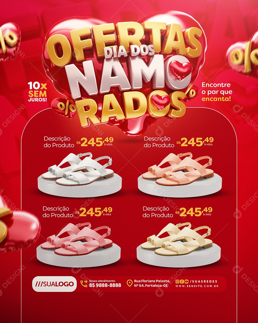 Ofertas Dia dos Namorados Loja de Calçados Sandálias Social Media PSD Editável