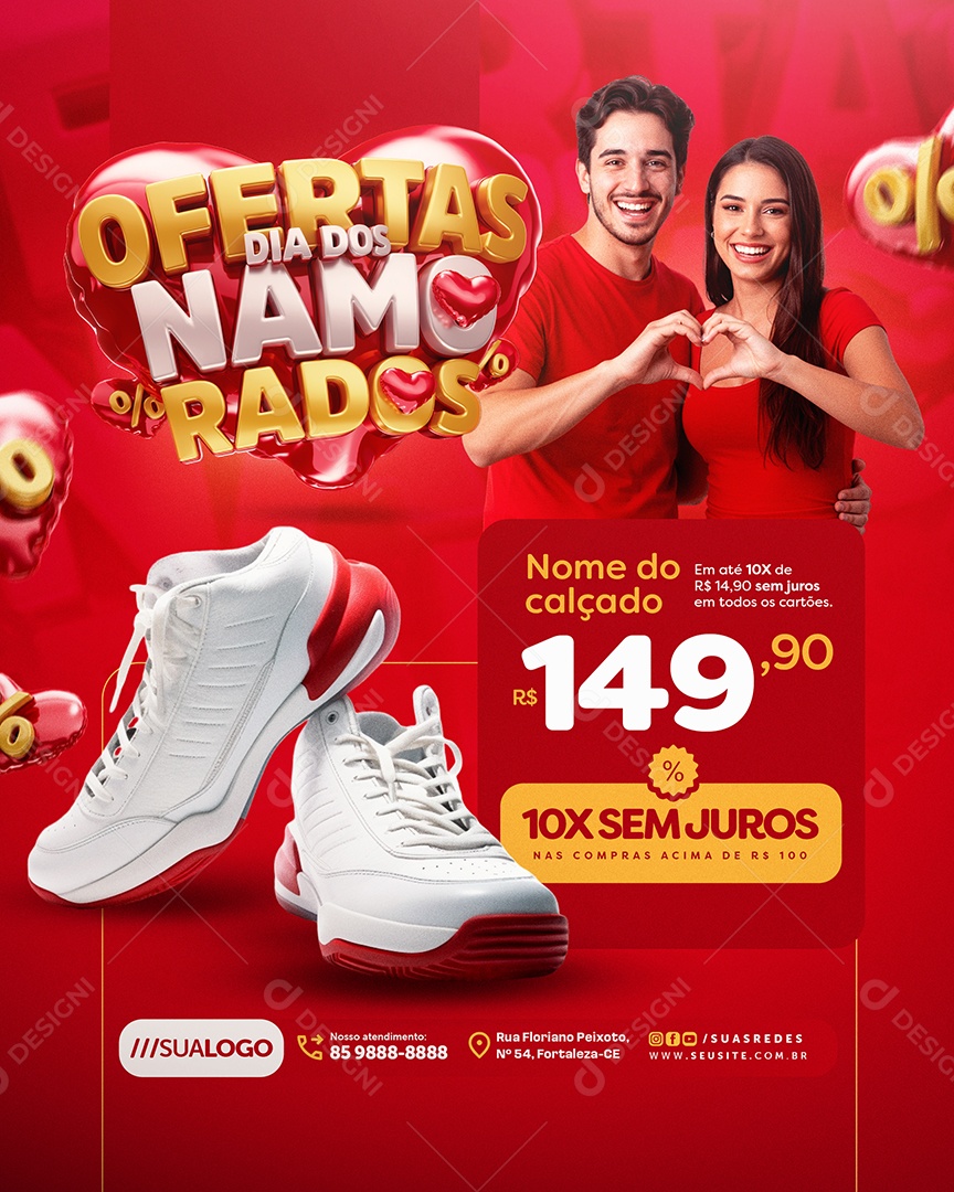 Ofertas Dia dos Namorados Loja de Calçados Tênis Sem Juros Social Media PSD Editável