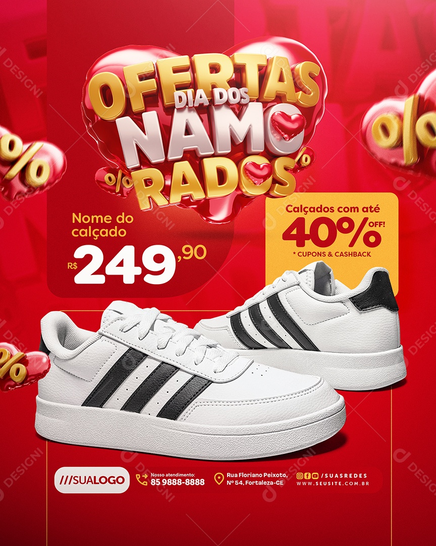 Ofertas Dia dos Namorados Loja de Calçados Tênis Social Media PSD Editável