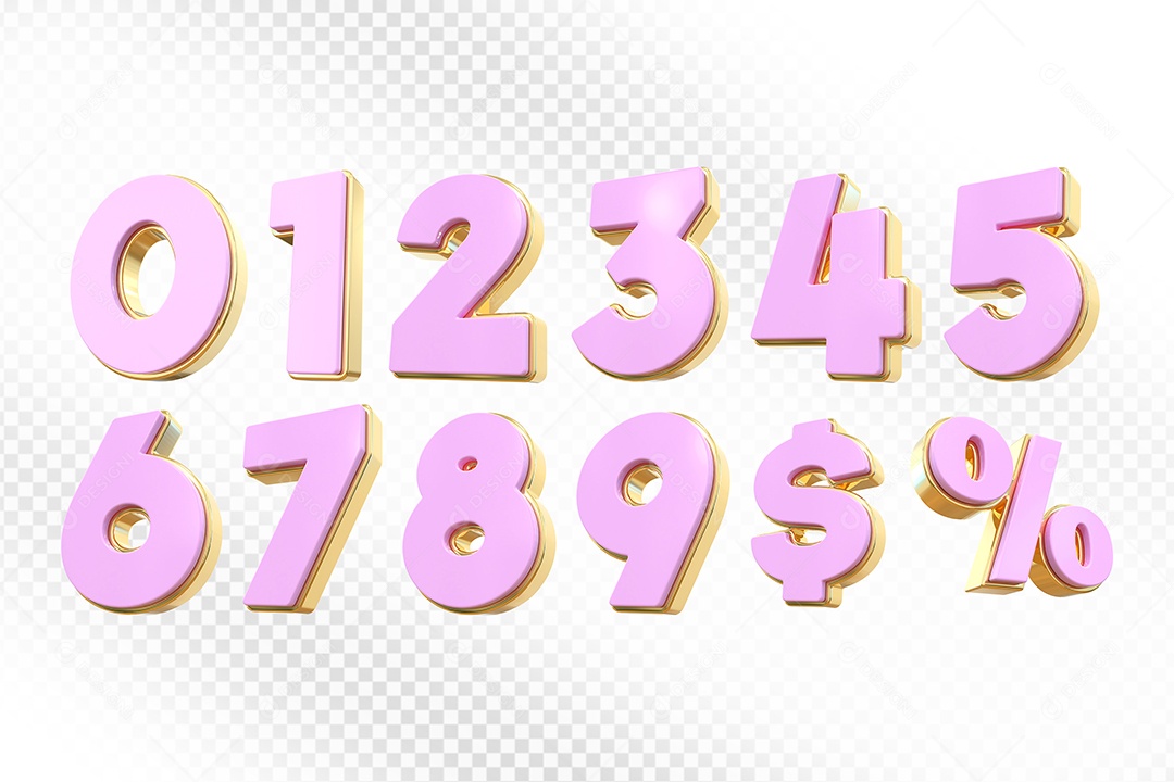 Elemento 3D Conjunto de Número Rosa Para Composição PSD