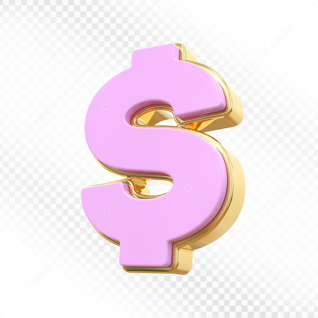Elemento 3D Ícone Cifrão Rosa Para Composição PSD