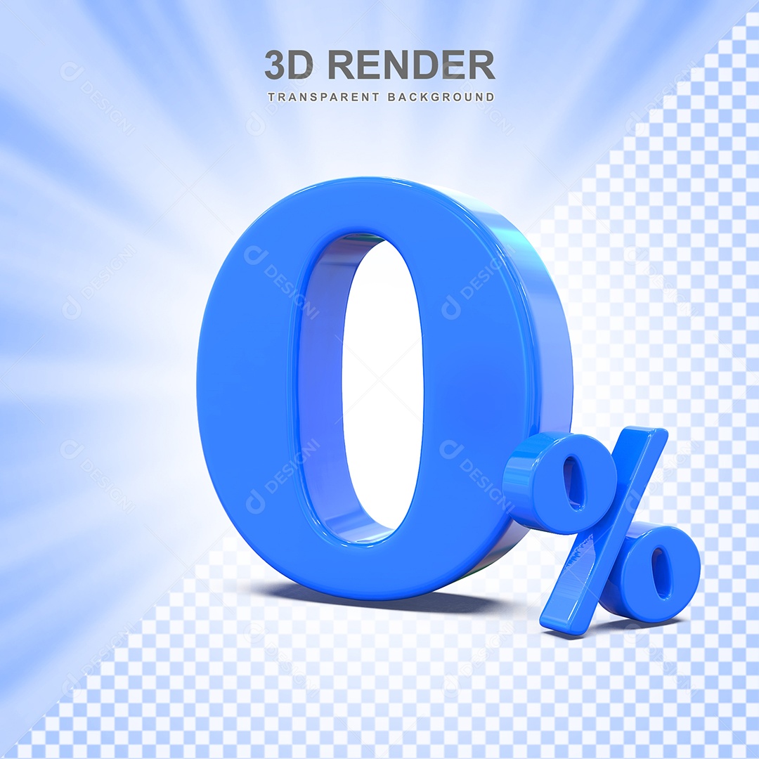 Elemento 3D Número 0% Azul Para Composição PSD