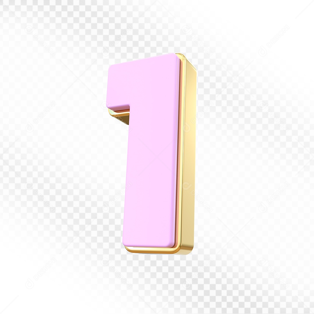Elemento 3D Número 1 Rosa Para Composição PSD