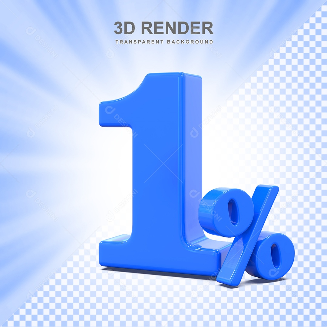 Elemento 3D Número 1% Azul Para Composição PSD