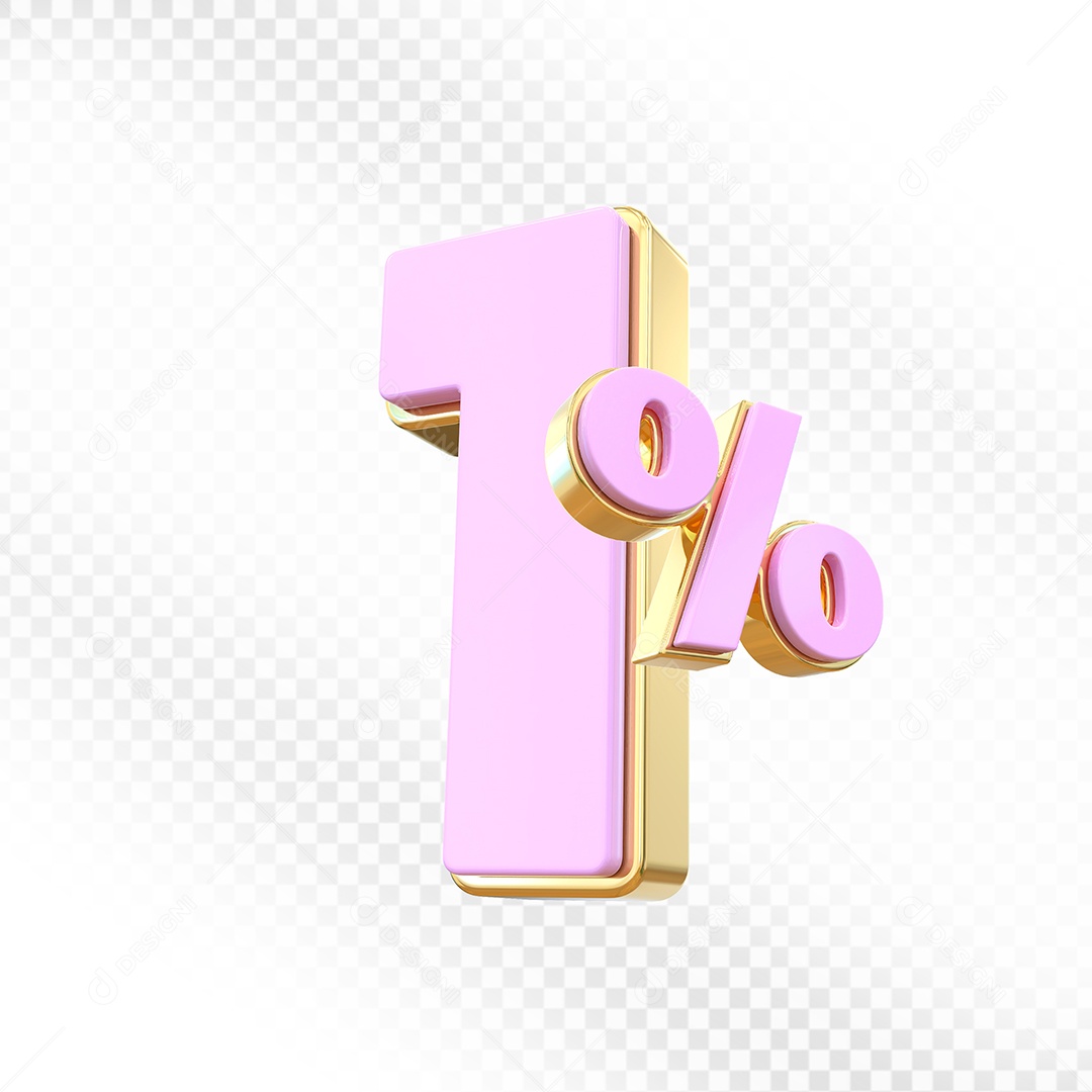 Elemento 3D Número 1% Rosa Para Composição PSD