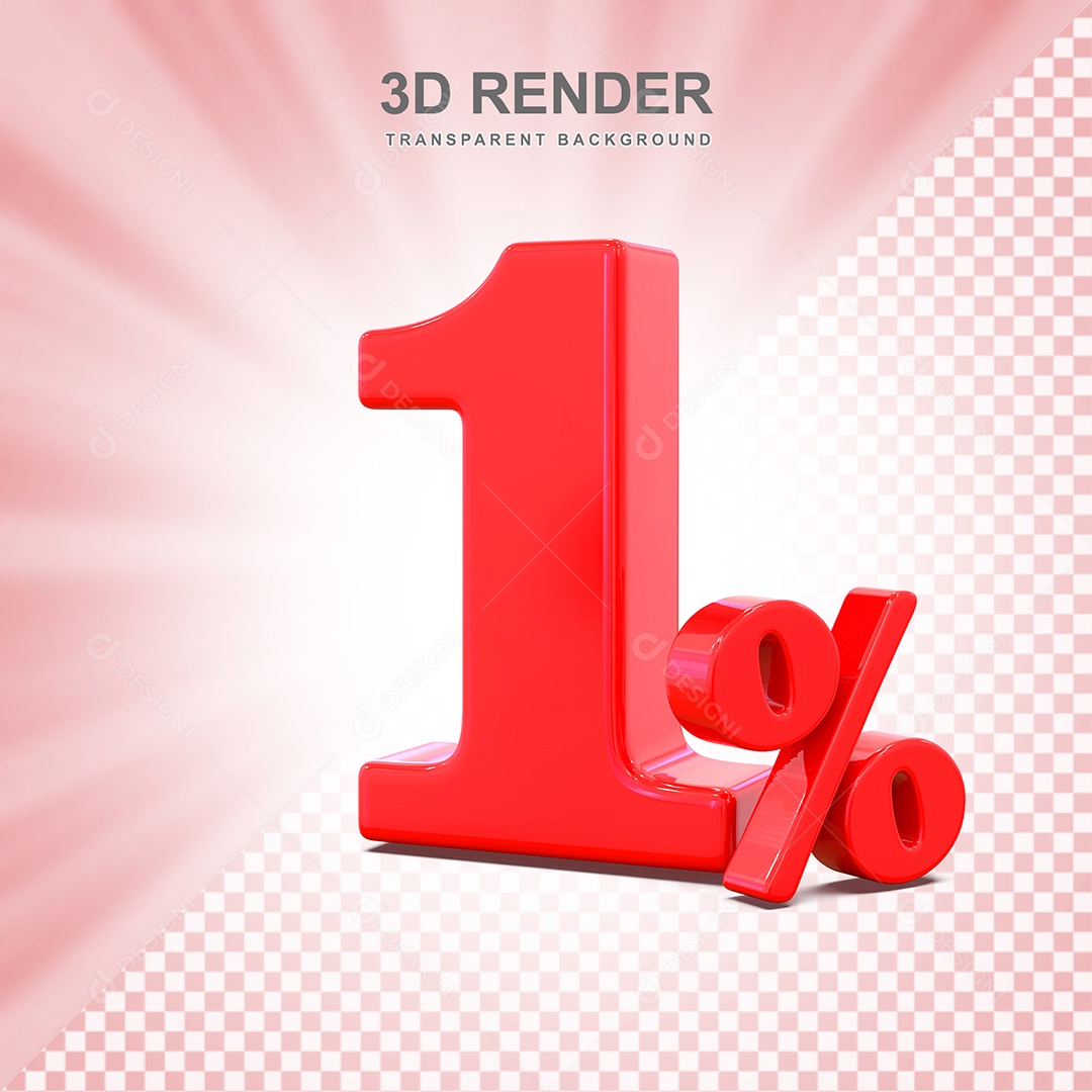 Elemento 3D Número 1% Vermelho Para Composição PSD