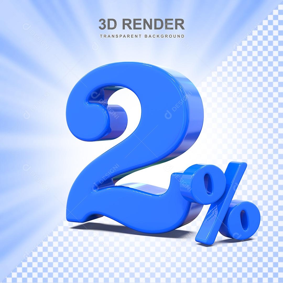 Elemento 3D Número 2% Azul Para Composição PSD