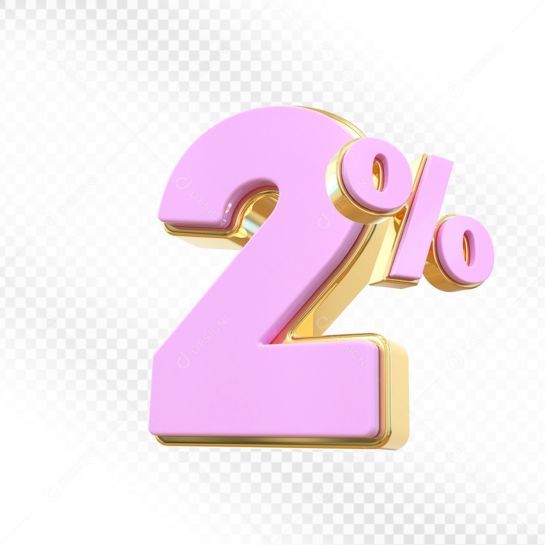 Elemento 3D Número 2% Rosa Para Composição PSD