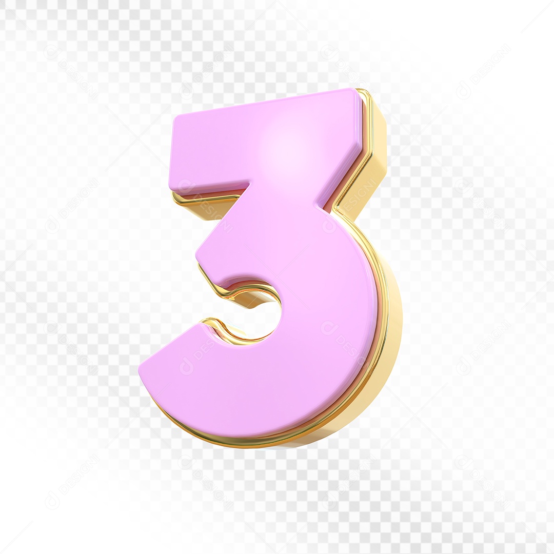 Elemento 3D Número 3 Rosa Para Composição PSD