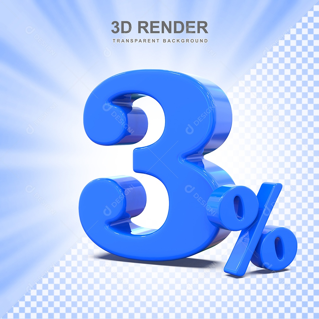 Elemento 3D Número 3% Azul Para Composição PSD