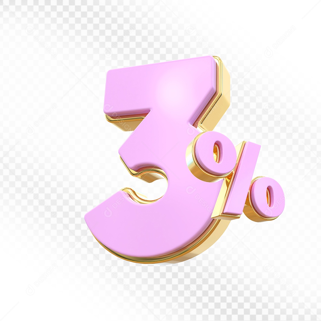 Elemento 3D Número 3% Rosa Para Composição PSD