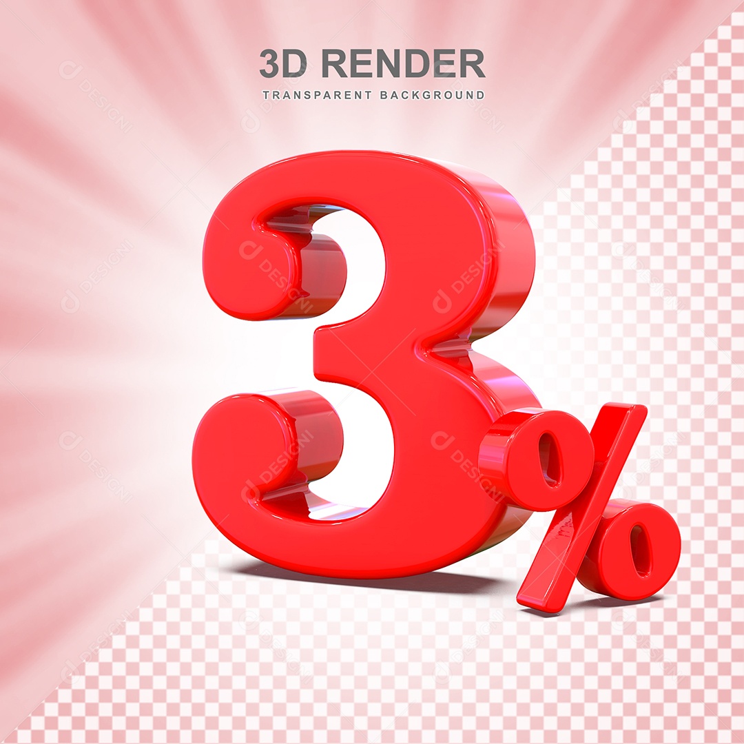 Elemento 3D Número 3% Vermelho Para Composição PSD