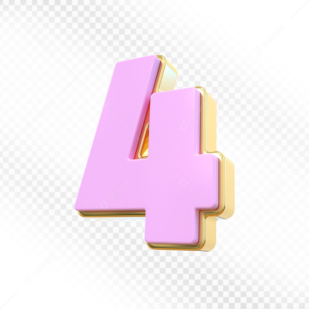 Elemento 3D Número 4 Rosa Para Composição PSD
