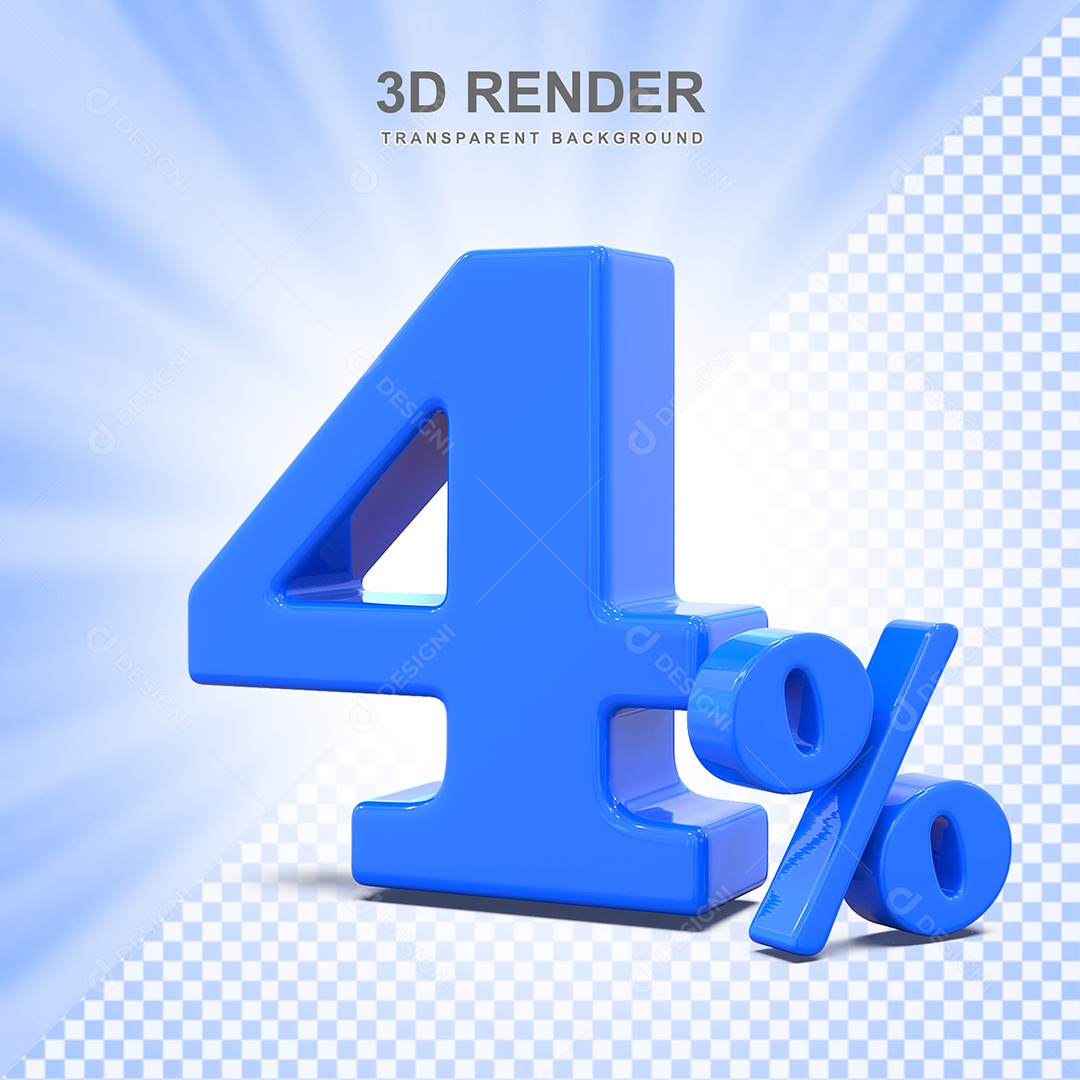 Elemento 3D Número 4% Azul Para Composição PSD