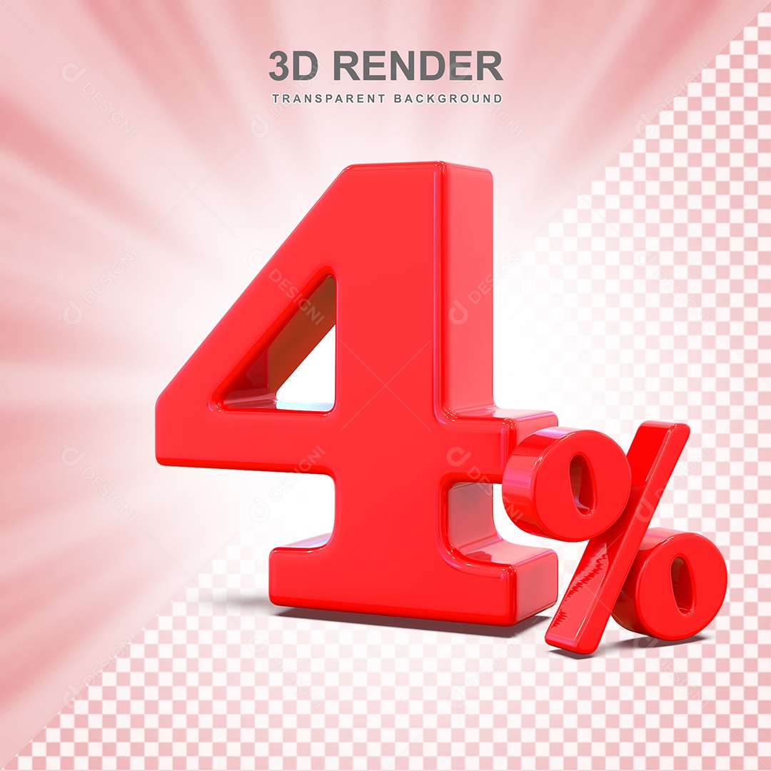 Elemento 3D Número 4% Vermelho Para Composição PSD