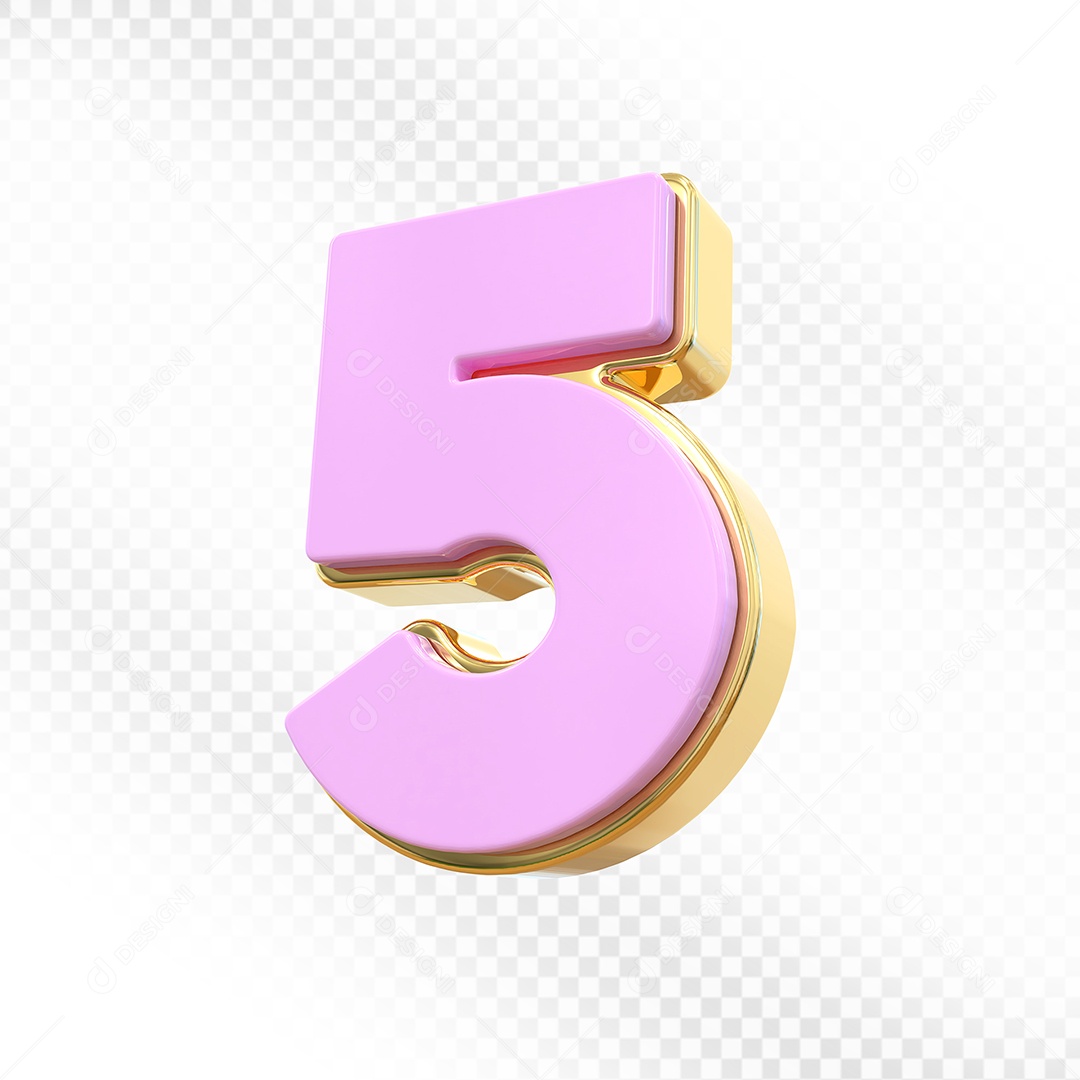 Elemento 3D Número 5 Rosa Para Composição PSD