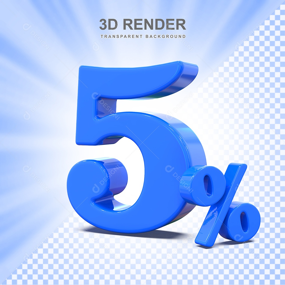 Elemento 3D Número 5% Azul Para Composição PSD