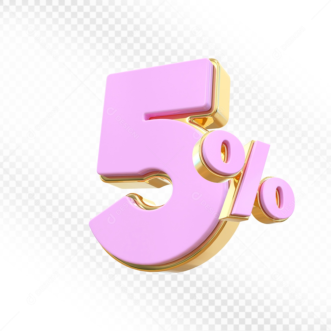 Elemento 3D Número 5% Rosa Para Composição PSD