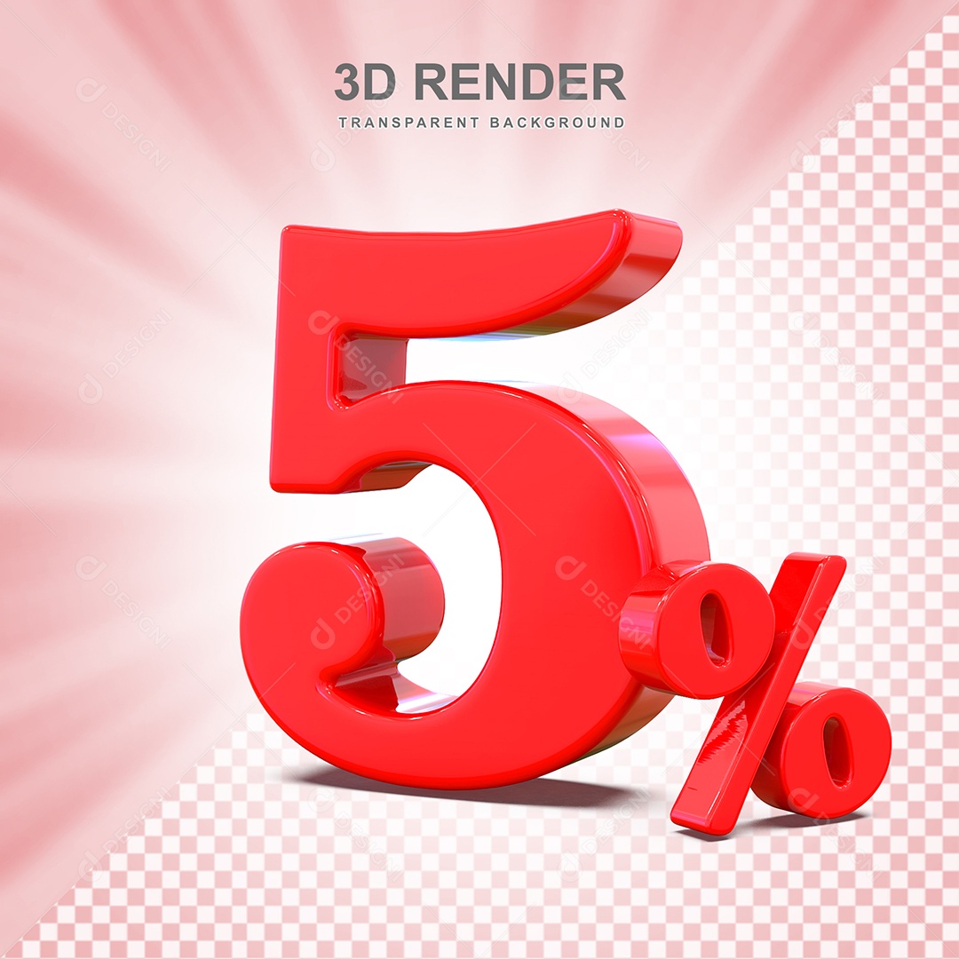 Elemento 3D Número 5% Vermelho Para Composição PSD