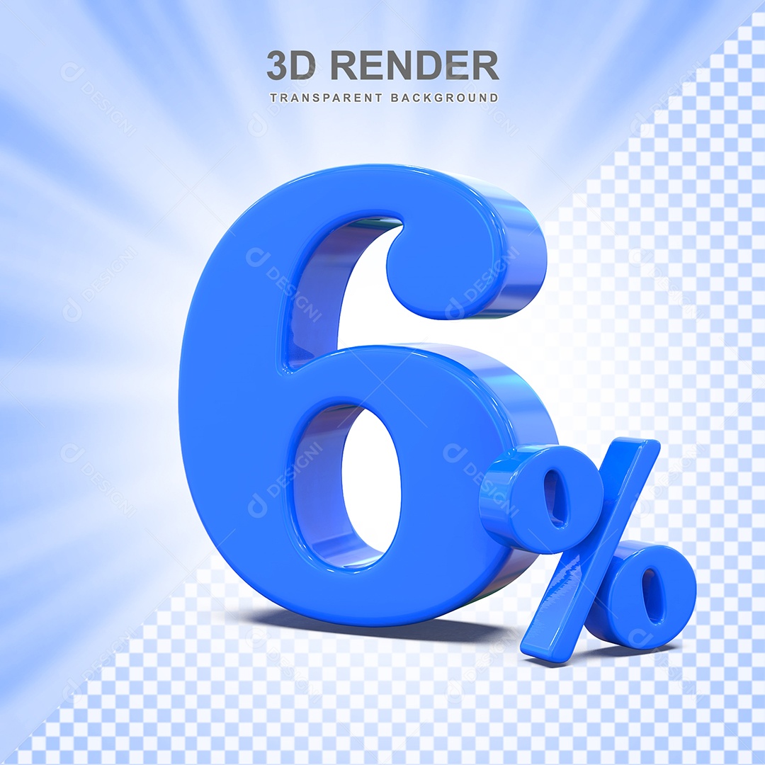 Elemento 3D Número 6% Azul Para Composição PSD