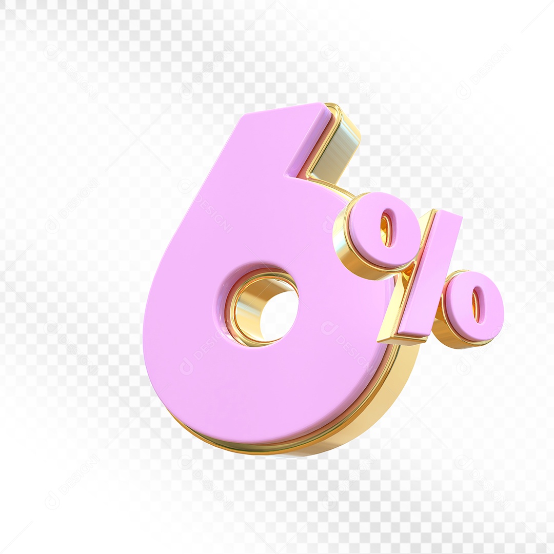 Elemento 3D Número 6% Rosa Para Composição PSD