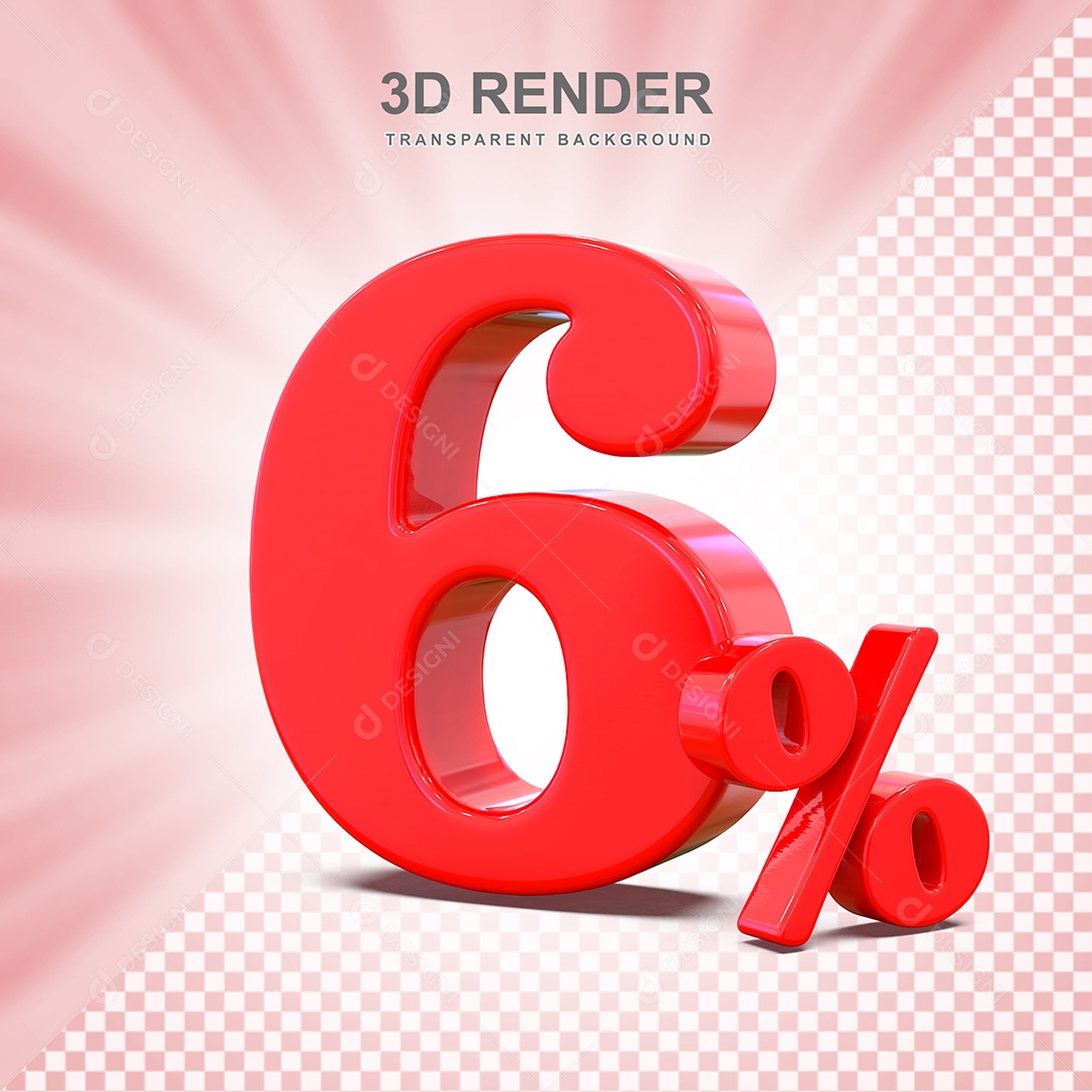 Elemento 3D Número 6% Vermelho Para Composição PSD
