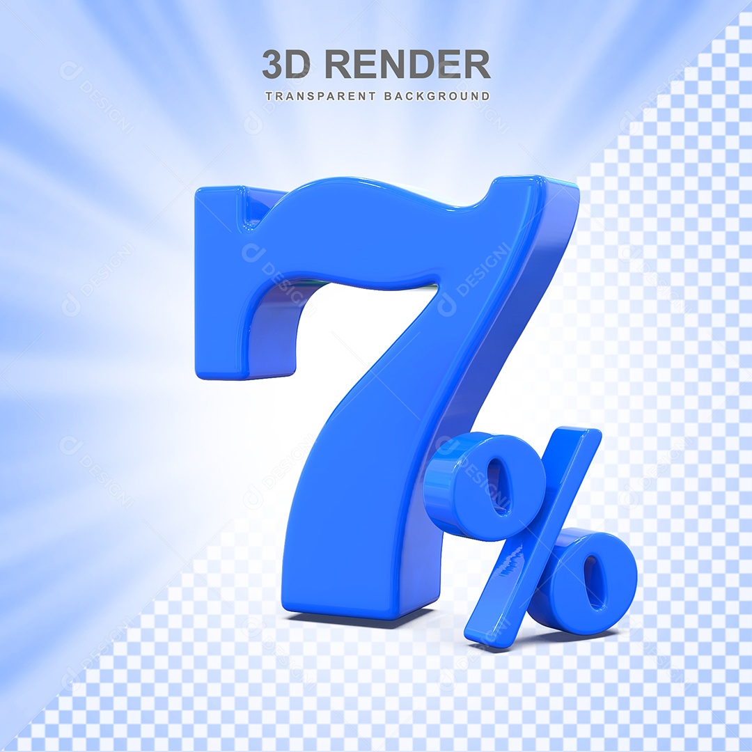 Elemento 3D Número 7% Azul Para Composição PSD