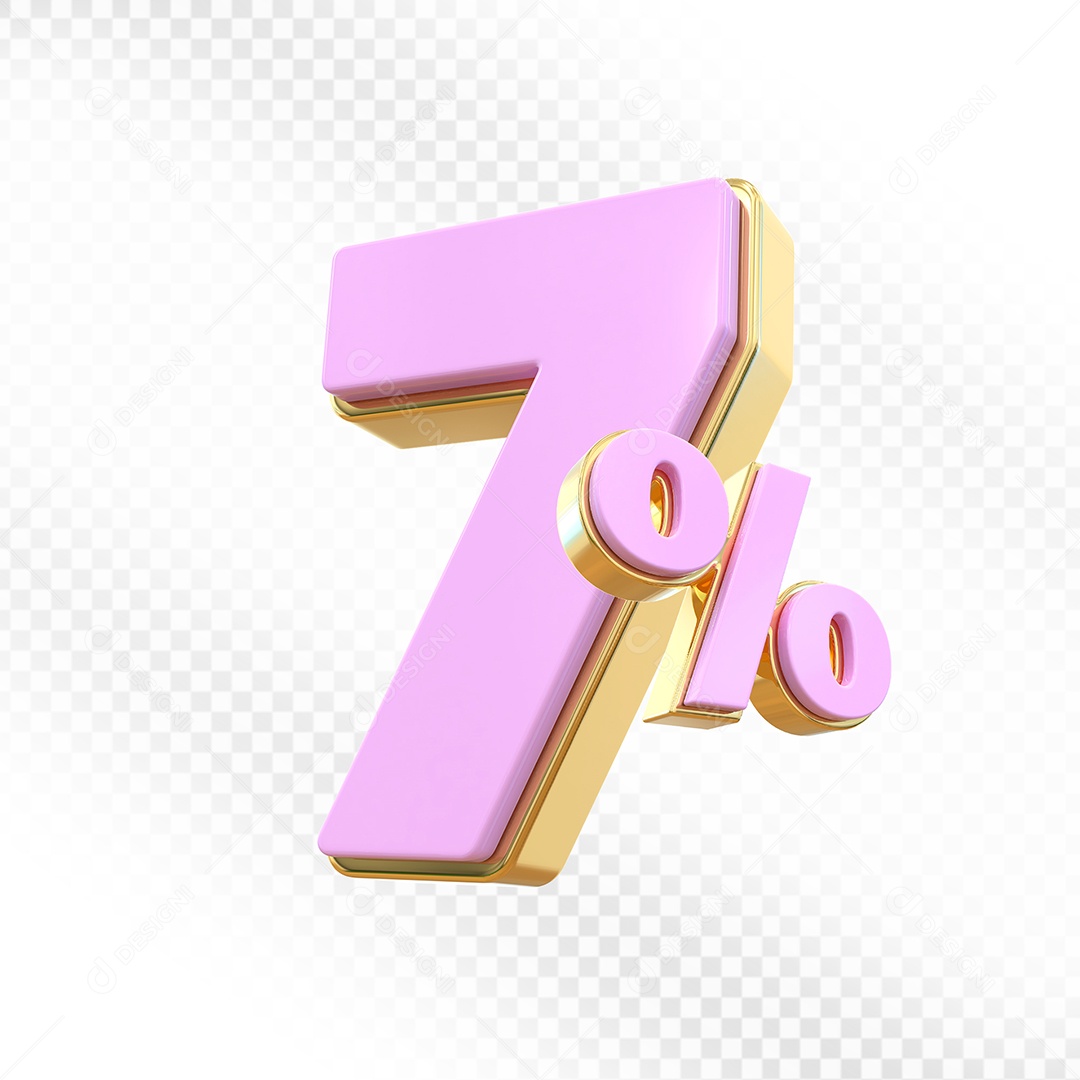 Elemento 3D Número 7% Rosa Para Composição PSD